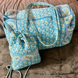Vera Bradley Blue and Yellow Quilted Travel Bag Set